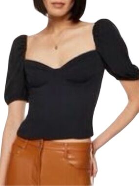 WILFRED - Novella Blouse Black Puff short sleeve Sweetheart Top Size M